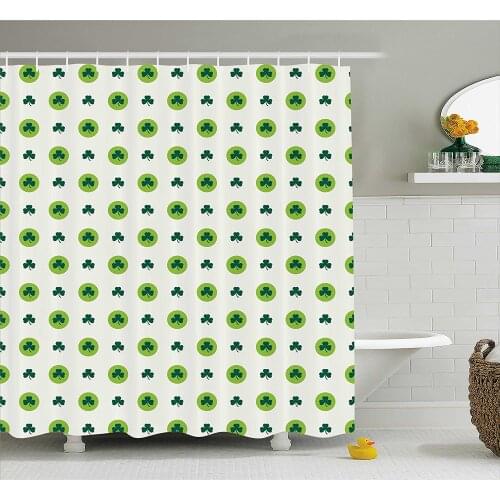 Floral Shower Curtain Clover Flowers Green Dots Cultural Irish St. Patricks Day Waterproof Polyester Bath Curtain With Hooks
