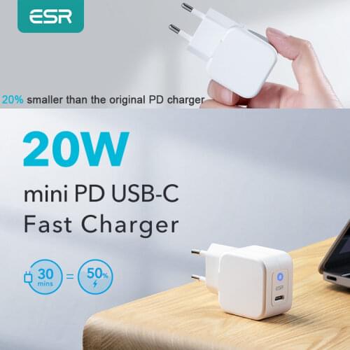 ESR 20W PD Charger for iPhone 12 S21 Note 20 Ultra 20W Mini PD Charger for iPhone iPad Fast Charging US UK EU Plug Wall Chargers