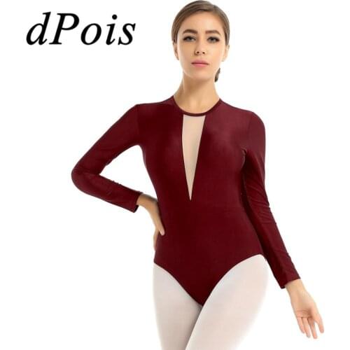 Women Adults Dancewear Long Sleeves Open Back with Twist Straps Ballet Gymnastics Leotard Jumpsuit Female Stage Dance Costume
