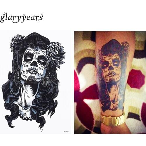1pc Beautiful Long Hair Skull Belle Flowers Design HB180 Cosplay Temporary Women Men Arm Waist Body Art Tattoo Sticker Hallowmas