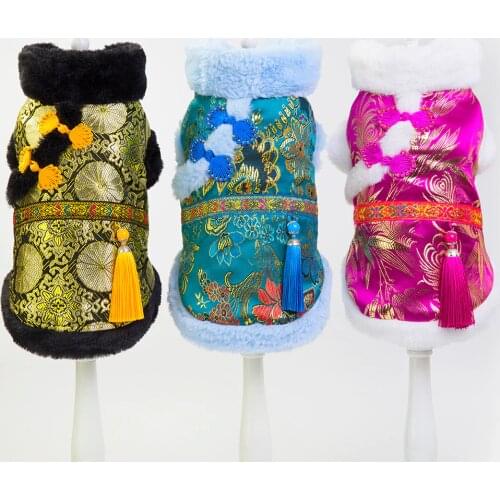 10PC/Lot Chinese New Year Pet Dog Clothes Winter Dog Cotton Coat Tang Suit Small Dogs Jacket Dog Costume