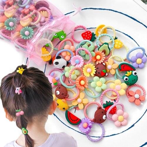 10Pcs/Lot Elastic Hair Band Hair Accessories Girl Do Not Hurt Hair Headwear Baby Hair Ring Cute Animal Bow Rubber Band Head Rope