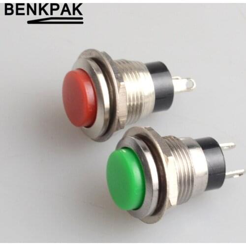 12mm 2 pins spring return self return momentary push button switch 3A 125V/AC OFF-(ON) Red Green