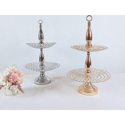 2 tiers cupcake stand crystal afternong tea plate gold color & silver