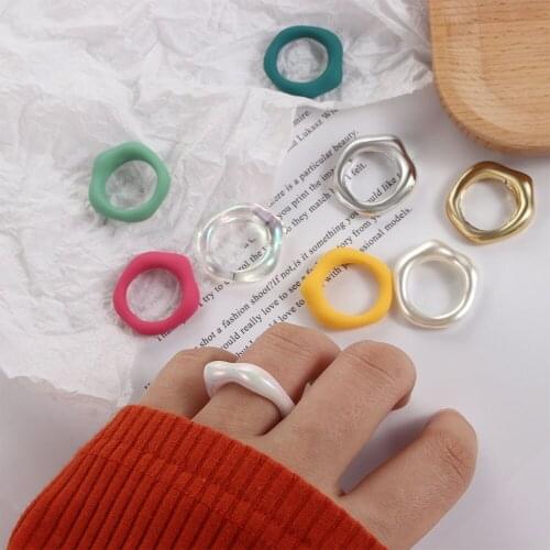 2021 Kpop Chic Candy Color Acrylic Resin Rings Geometric Polygon Rings for Women Girls Aesthetic Summer Simple Jewelry Gift