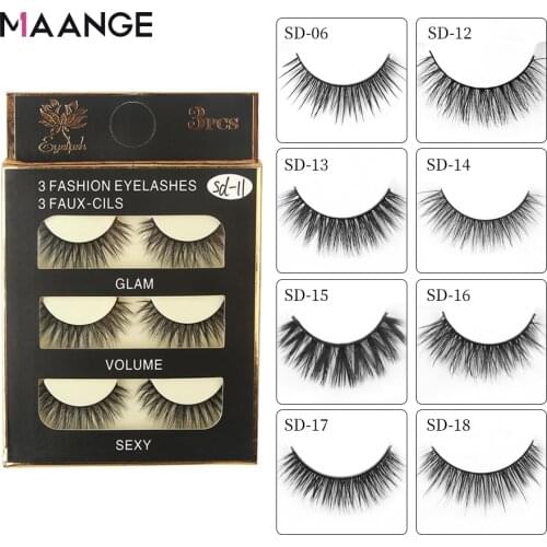 MAANGE 3D Mink Lashes Natural 3 Pairs False Eyelashes Dramatic Volume Fake Lashes Makeup Eyelash Extension Handmade Eyelashes