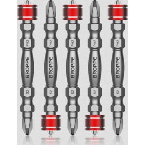 BROPPE 5Pcs 65/100mm Cross Strong Magnetic Super Drill Screwdriver Bit Non-slip S2 Alloy Steel With Magnetic Ring