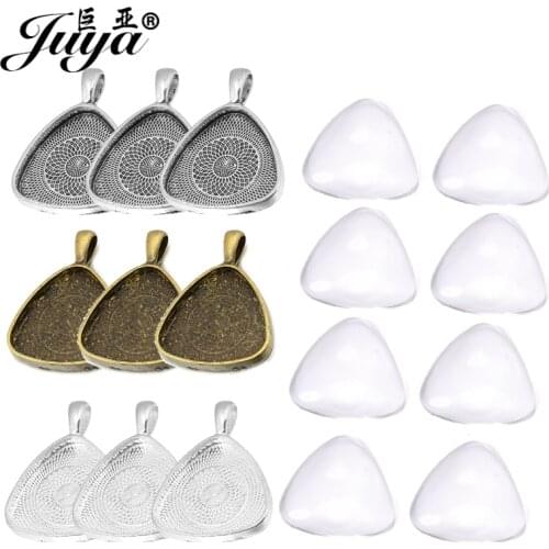 60PCS Triangle Pendant Base Cabochon Cameo Glass Alloy Tray For Jewelry Making Accessories DIY Necklaces Findings Components