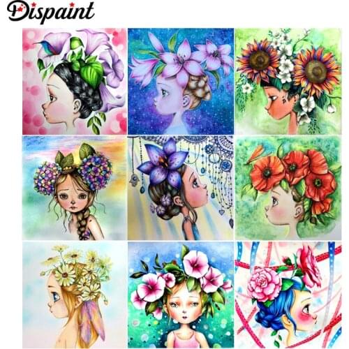 Dispaint Full Square/Round Drill 5D DIY Diamond Painting "Cartoon girl flower" 3D Embroidery Cross Stitch 5D Home Decor Gift