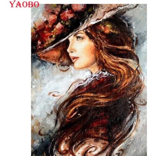 DIY 5D Diamond Painting European Girl Flower Diamond Embroidery Mosaic Cross Stitch Hat Woman Full Square Drill Home Decoration