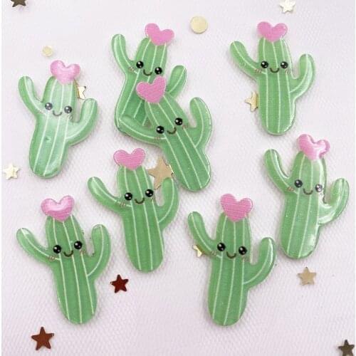 Glitter Colorful cactus Heart Flatback Plastic Sheet Miniature Pattern Home Decor Craft Making Childrens Clip Accessories OF721