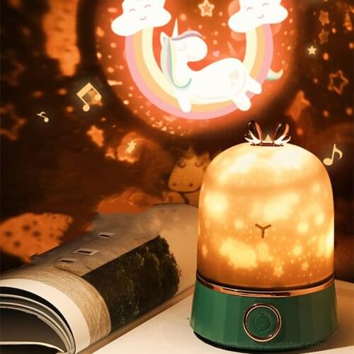 Kids Elk Night Light Rotating Starry Sky Projector Colorful Music Bedside Lamp Rechargeable Bedroom Night Lamp Kid Baby Gift