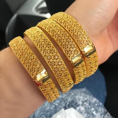 Dubai Gold Color Flower Bracelet&Bangles for Women Girl Islam Muslim Arab Middle Eastern Wedding Copper Jewelry Bangle