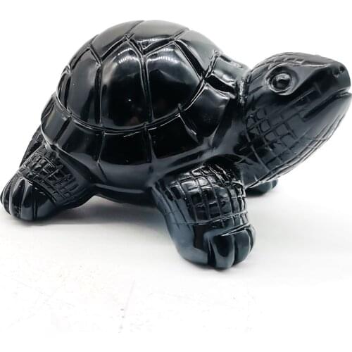 Natural Obsidian Tortoise Figurine Hand Carved Animal Quartz Crystal Cuckold Figurine Healing Crystal Stone Crafts Home Decora