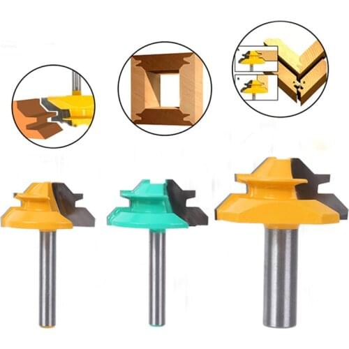 Milling Cutter 45° Lock Miter Router Bit 1/2 1/4 Shank Woodworking Tenon Milling Cutter Tool Drilling Milling Wood Carbide Alloy