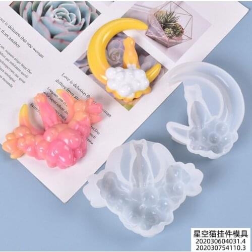 Crystal Epoxy Resin Mold Cute Starry Cat Moon Kitten Pendant model DIY Crafts Decorations Jewelry Tool
