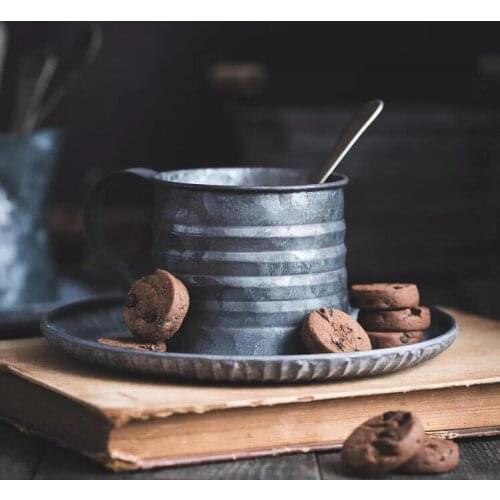 Retro Drinkware Round Cup Vintage Wrought Iron Art Handle Cups INS Photography Props for Dessert Fruit Dried Fruit Snack