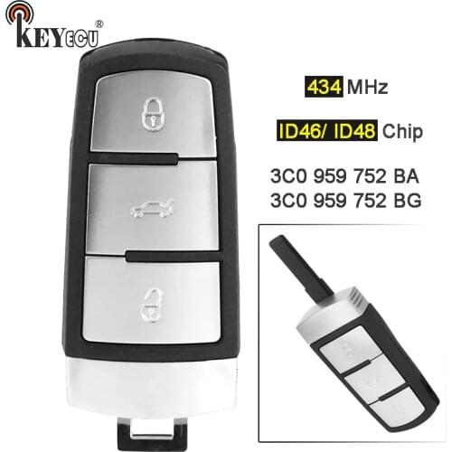 KEYECU 434MHz ID46/ ID48 Chip 3C0 959 752 BA/ BG 3 Button Smart Remote Key Fob for VW VolkMagotan Passat CC B6 2009-2013