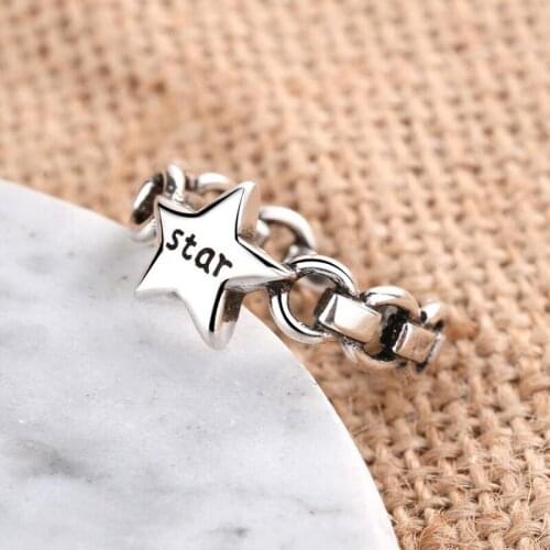 KOFSAC Trendy Korean Vintage Thai Silver Ring For Girl Party Jewelry New Open Size Punk Star Chain 925 Silver Rings Women Gifts