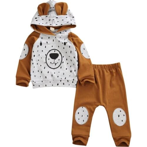 2 pieces sets kids newborn boys long sleeve bear infant hoodie pant tracksuit set baby boy clothes