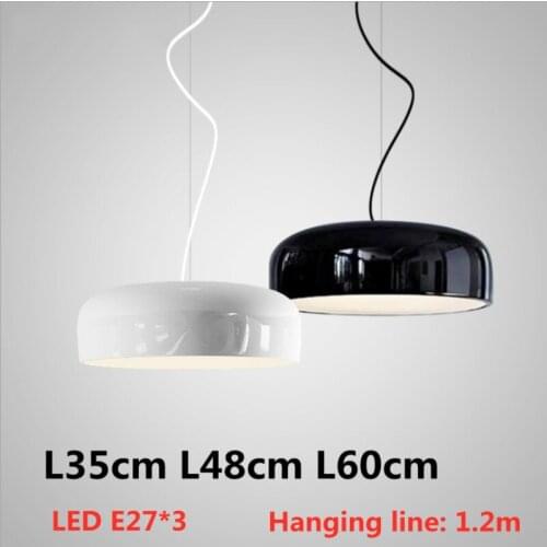 Round Pendant Light LED Lamp Restaurant Decoration E27 L35/48/60cm Aluminum Chandelier Black White For Living Room Bedroom