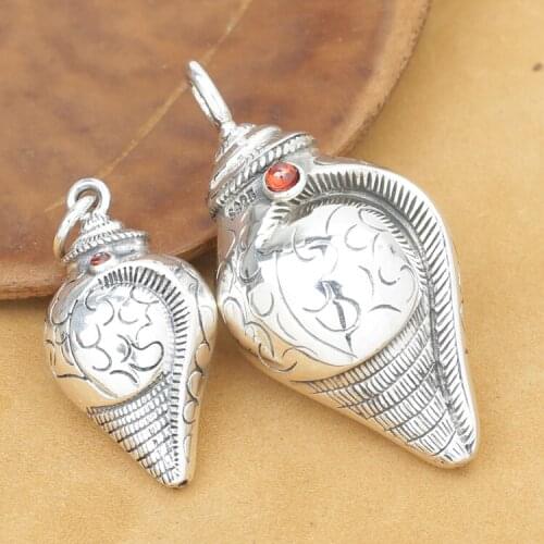 Handcrafted 925 Silver Conch Pendant vintage sterling silver Tibetan Amulet Pendant Good Luck Amulet