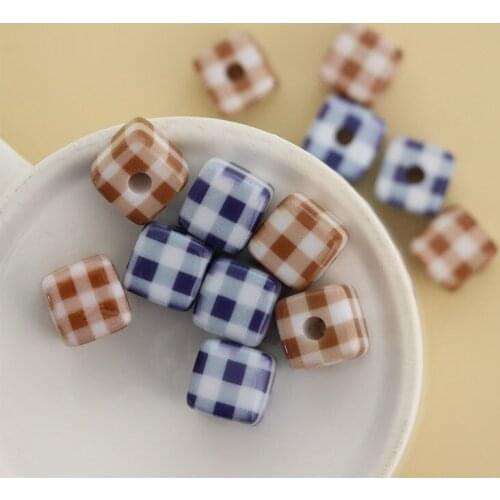 10 PCS 12mm Resin Square Grid Bead Connector Charms Diy Handmade Accessories For Jewelry Making