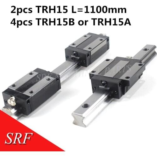 Square Guide Linear Rail 2pcs TRH15 L=1100mm with 4pcs Linear Guide block carriage slides for CNC