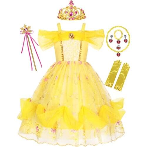 Disney Fancy Belle Dress for Girls Beauty and the Beast Dress up Clothing Children Halloween Party Princess Cosplay Costume Kids