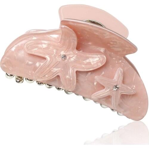 Women Girls Cute Glitter Pink Hair Claws Clip Sweet Pliers Holder Forks Barrettes Starfish Hairpin Hair Accessories