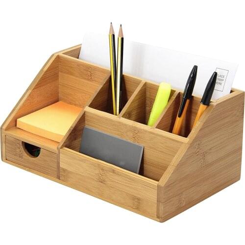 Multifunction Desktop Wooden Storage Box With Drawer Office School Case Jewelry Box Desktop Makeup Organizer Stationery Rack