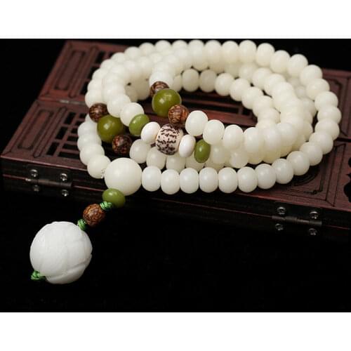 Natural Religion Gift Women Holiday Auspicious Meaning 108 Buddhist Beads White Bodhi Bracelet