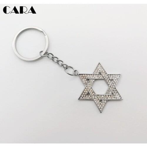 CARA new arrival Plated Stainless steel David star charm key chain Full rhinestonest David star key rings bag charms CAGM0024-KC