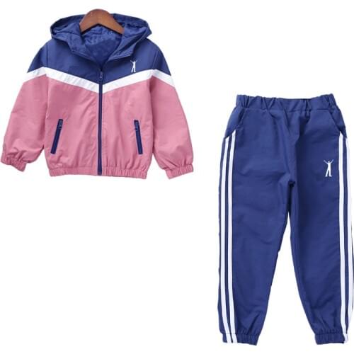 Girl new sports suit Girl sports jacket pants two-piece Girls Fashion Stitching Jacket Pants Set Girl hooded sports suit