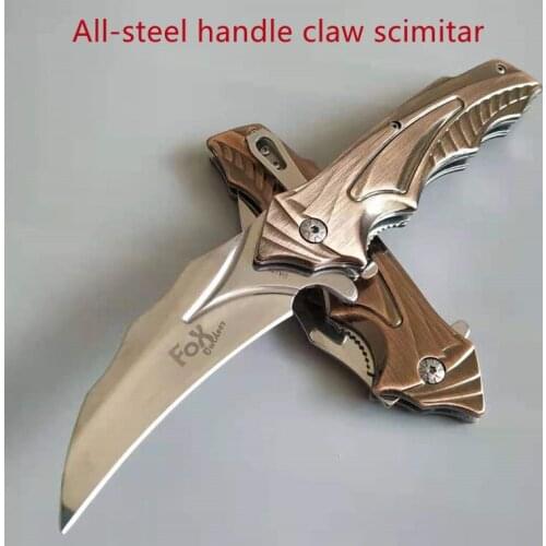 RM Stainless Steel Folding Knife, All-Steel Handle 05450 Olecranon Scimitar Outdoor Hunting Survival Multi-Purpose Little KNIFE