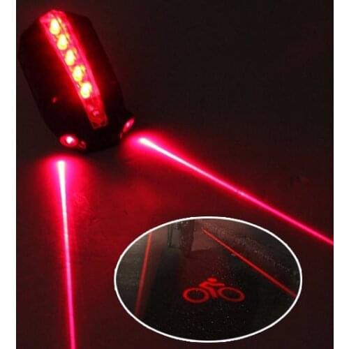 LED Bicycle Bike Light Night 2 Laser+5 LED Rear Bike Bicycle Tail Light Beam "bike logo"Safety Warning Red Rear Lamp Waterproof