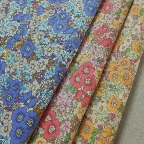 Sweet Yellow Pink Blue Blooming Flower Printed 100% Cotton Poplin Fabric 50x140cm Floral Fabric Patchwork Cloth Dress Tilda Clot