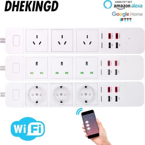 Wifi Smart Power Strip EU/UK/AU 2 USB 2 Type-c Charging PortTiming App Voice Control Work with Alexa Google Home Assistant