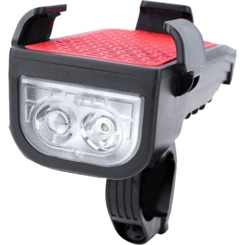 Bicycle Charging Headlight with Mobile Phone Holder,Bicycle Horn Light, Safety Warning Light, 4 in 1 Bicycle Light
