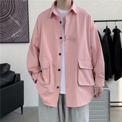 Spring and autumn jacket mens Korean style trendy high street loose clothes Hong Kong style handsome functional tooling shirt