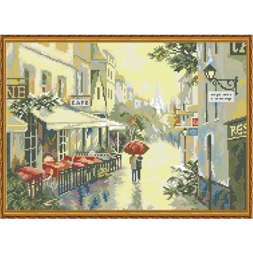 Paris After The Rain Patterns Cross Stitch Printed Fabric Embroidery Kits 11CT 14CT DIY Handmade Needlework Home Decor Paintings