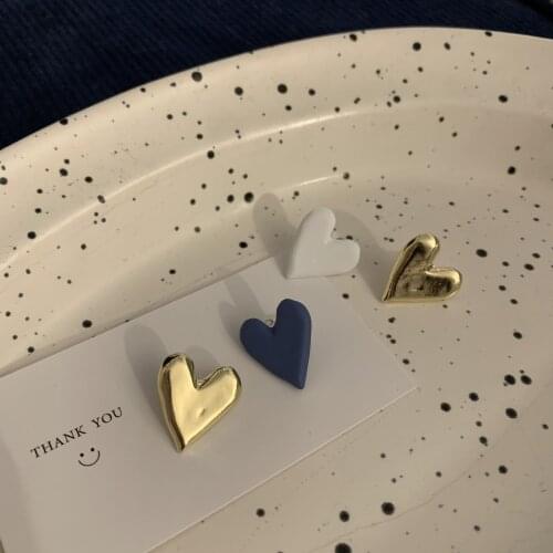 Japan And South Korea Sweet Love Heart-Shaped Earrings Personality Asymmetric Ear Clip In Style Simple Temperament Earring Women