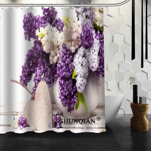 Bathroom Curtains flower purple lilacs Shower Curtain Custom Shower Curtain Waterproof Polyester Fabric Curtain For Bathroom