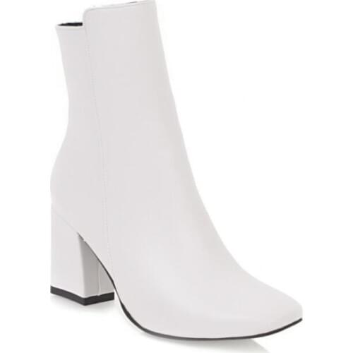 STAN SHARK Womens Ankle Boots Warm Winter Ladies Square High Heels Elegant Fashion Shoes Woman Square Toe Zip Pumps Footwear
