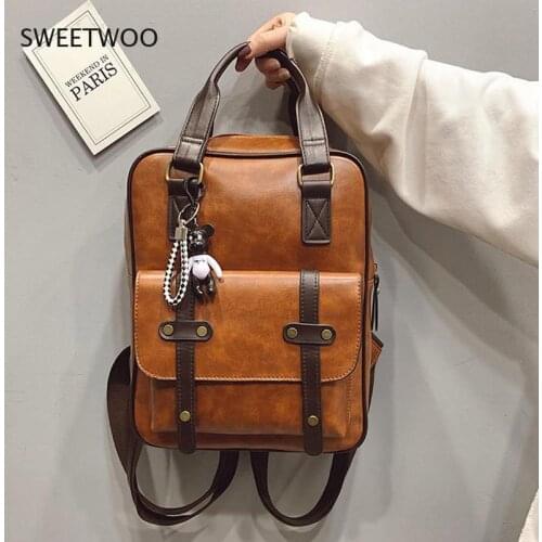 Women Anti Theft Backpacks Students Brown School Bags for Teenage Girls Waterproof Vintage Laptop Leather Big Travel Backpack