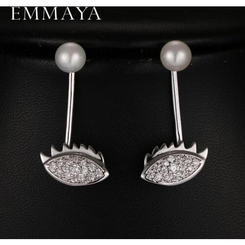 EMMAYA New Simulated Pearl Earring Accessories Eye Shape Stud Earrings for Women Zircon Rhinestone Fashion Jewelry Gift