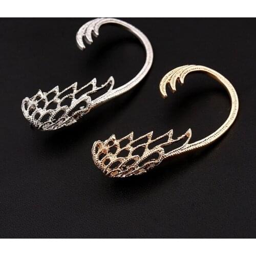ZLDYOU New Fashion Punk Hollow Wings Jewelry For Women Gift Gold Silver Plated Leaf Right Earring Ear Cuff Clips Earring
