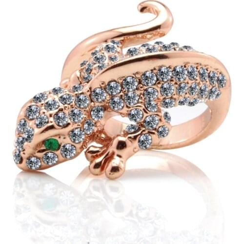 Ociki Cubic Zirconia CZ Crystal Ring Rose Gold Color Fashion Party Animal Lizard Rings Womens Gift Girls Jewelry Wholesale