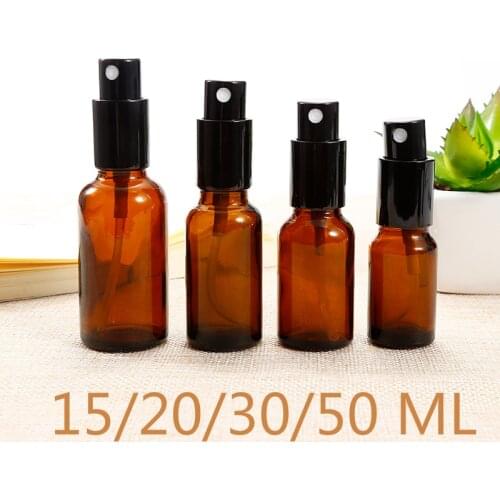 15/20/50ml Empty Amber Glass Spray Refillable Bottles With Black Atomizer Cap Mist Sprayer Cosmetic Container Travel