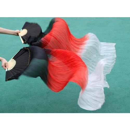 2016 female high quality Chinese silk veils dance fans Pair of belly dancing fans cheap hot sale black + red +white